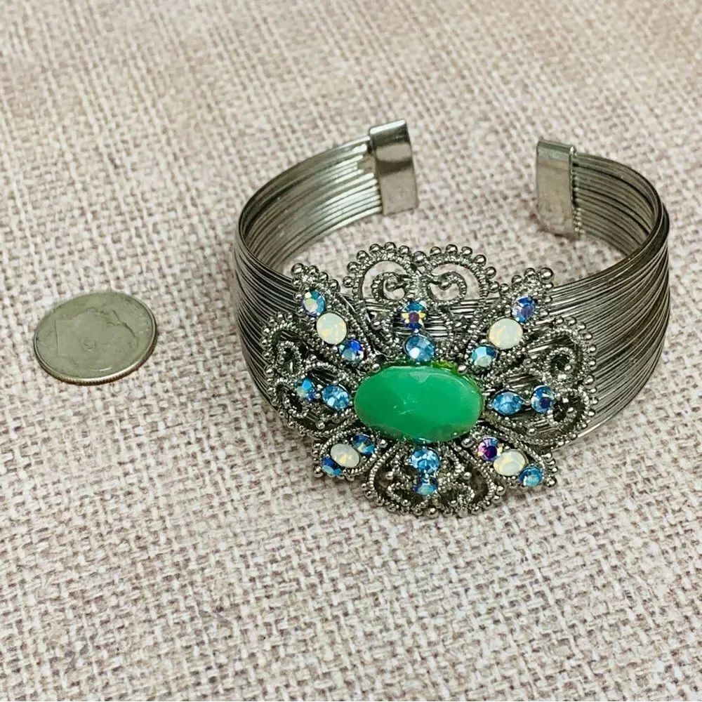 Silver Multi Wire Crystal Cuff Bracelet‎